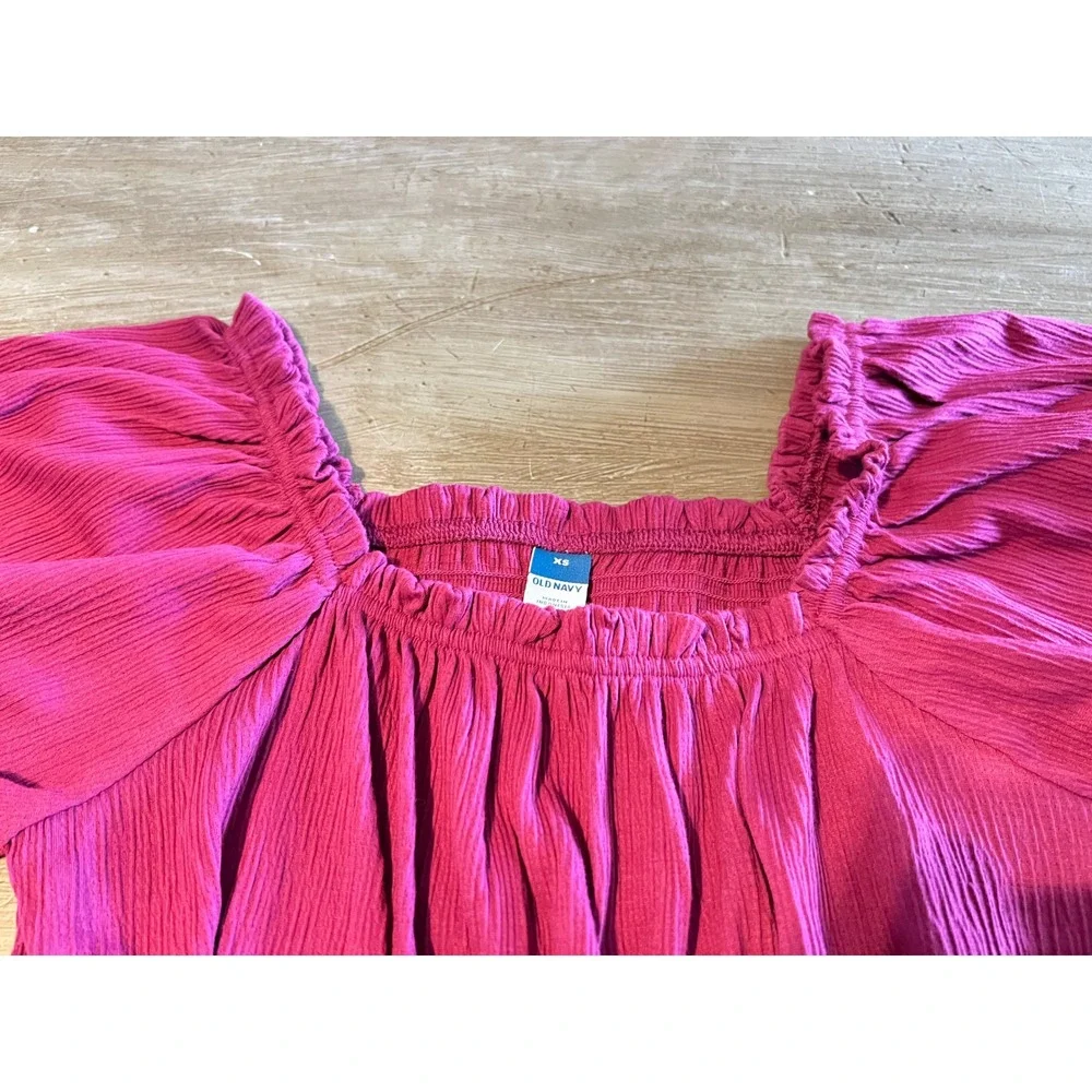 NEW Old Navy XS Pink Puff-Sleeve‎ Smocked Babydoll Blouse Boysenberry Juice Pink